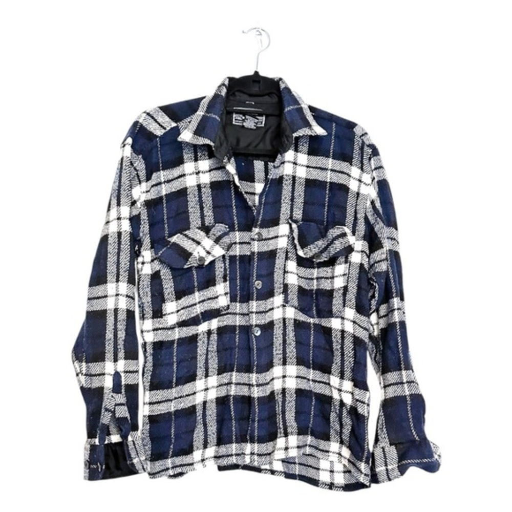 National Outfitters Plaid Flannel Blue Black White Shirt, Men’s Size Large